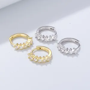 S925 Sterling Silver Huggie Hoop Earrings with Sparkling Clear Zirconia Stones