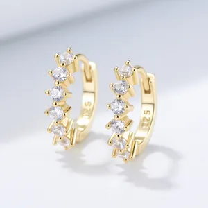 925 Sterling Silver C-Shaped Hoop Earrings For Women Geometric Sparkling Zirconia Inlaid Circle Ear Buckle Gold Silver Plated Fashion Jewelry