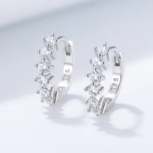 S925 sterling silver hoop earrings with clear sparkling cubic zirconia stones