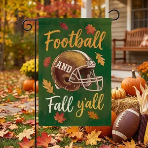 Fall garden flag with football helmet and autumnal leaves design for porch decor