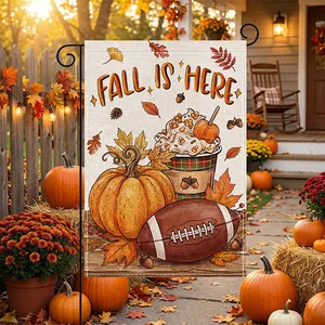 Double-sided fall harvest garden flag with pumpkins and football for yard decor