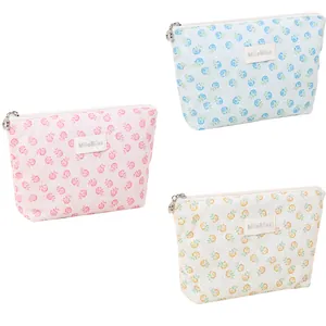 Pastoral floral mesh cosmetic bags in three soft colors for storage and travel use