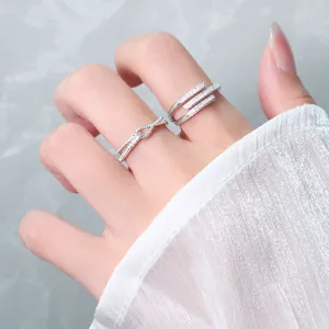 Geometric Cross Knot Open Ring Copper Multilayer Infinity Zircon Adjustable Fashion Jewelry For Women