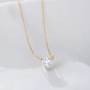 S925 Sterling Silver Zirconia Heart Triangle Pendant Necklace For Women Minimalist Light Luxury Clavicle Chain Jewelry Gift