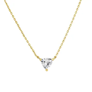 Elegant gold necklace with triangle-cut clear zircon pendant in s925 sterling silver