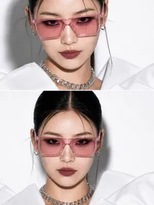 Fashionable pink square frame sunglasses for women with a trendy Korean style