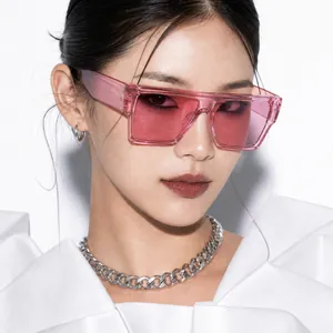 Square Large Frame Sunglasses For Men Women Retro Flat Top UV400 Protection Transparent Fashion Eyewear Outdoor Sun Glasses