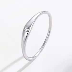 Minimalist S925 sterling silver ring with single sparkling cubic zirconia for women