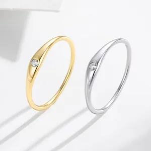 Minimalist S925 sterling silver rings with single sparkling stone in gold and silver finish