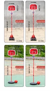 Detailed dimensions of children's adjustable basketball hoop set in different sizes