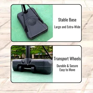 Détails de la base stable et des roues portables du support de basket-ball pour enfants.