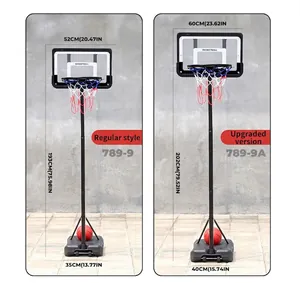 Comparison of regular and upgraded kids basketball hoops with specific height dimensions.