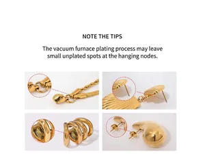 Macro details of vacuum-plated gold stainless steel earrings and fashion jewelry pieces