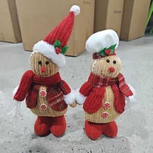 Vue détaillée de deux peluches bonhomme pain d'épice de Noël avec chapeaux et écharpes