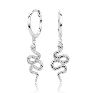 Exquisite S925 sterling silver snake dangle earrings with creative animal design buckle