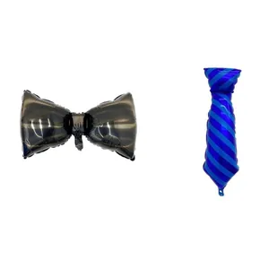Father's Day foil balloon set featuring a black bow tie and a blue striped tie