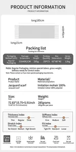 Detailed size chart and specifications for winter imitation mohair jacquard scarf with tassels.