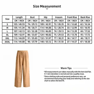 Detailed measurement guide for men's loose cotton linen straight casual trousers chart