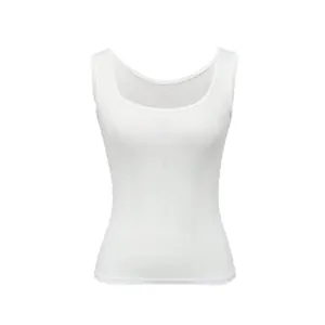 Hochwertiges weißes geripptes Tanktop für Damen mit weitem U-Ausschnitt und enger Passform