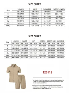 Detailed size chart for men's casual short-sleeved shirt and shorts leisure set