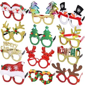 Set of 12 assorted festive Christmas party glasses frames for kids holiday celebrations.