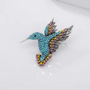 Exquisite colorful rhinestone hummingbird brooch vintage silver finish for fashion women