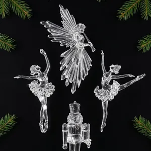 Transparent Acrylic Christmas Tree Hanging Ornaments Crystal Style Snowflake Reindeer Angel Decor Holiday Party Elegant