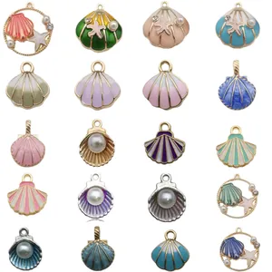 Set of colorful enamel shell and starfish pendants for summer DIY jewelry and charms