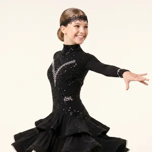 Close-up of kids black hollow lace headband with embroidered floral patterns for Latin dance