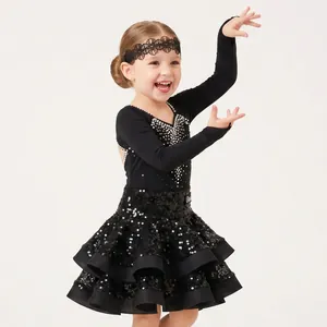Elegant black hollow lace floral headband accessory for girls' Latin dance costumes