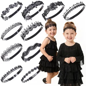 Black Hollow Out Lace Headband Handmade Embroidery Floral Hairband Ethnic Style Latin Dance Hair Accessories For Kids Women