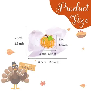 Embroidered pumpkin bow hair clip for kids with dimensions 8.5x6.5 cm for Thanksgiving holiday