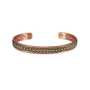 Handmade braided copper magnetic therapy bracelet with adjustable open cuff design