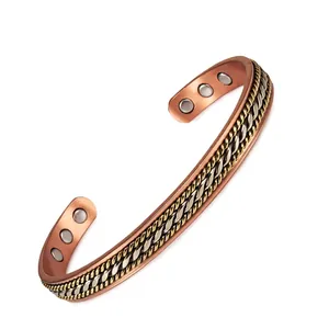 Magnetic Pure Copper Bracelet Vintage Twisted Braided Adjustable Cuff Therapy Bangle For Men Women