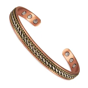 Handmade adjustable 8mm copper magnetic cuff bracelet with elegant braided twist design