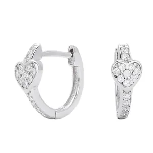 Elegant S925 sterling silver heart-shaped huggie hoop earrings with sparkling zircons.