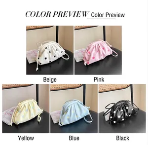 Detailed color preview of pleated polka dot dumpling bags in five stylish shades