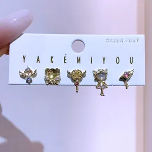 Sweet Cartoon Animal Moon Star Stud Earrings For Women Girls Copper Zirconia Artificial Pearl Jewelry With 925 Sterling Silver Post