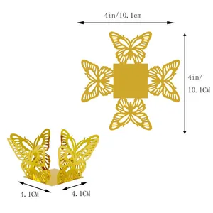 Dimensions détaillées de la boîte à bonbons décorative papillon évidée dorée découpée au laser