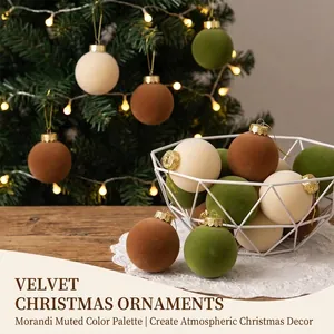 Flocked Christmas Balls Velvet Baubles Shatterproof Tree Hanging Ornaments Luxury Holiday Party Decor Elegant Bauble