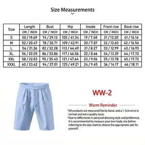 Detailed size chart for men's breathable summer linen five-point casual beach shorts