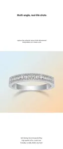 Close-up of 925 sterling silver moissanite ring with elegant row setting