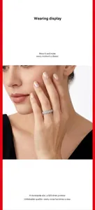 Close-up detail of a minimalist 925 silver moissanite eternity band on a finger