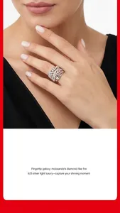 Close-up of S925 silver moissanite ring with multi-layer wave design on hand