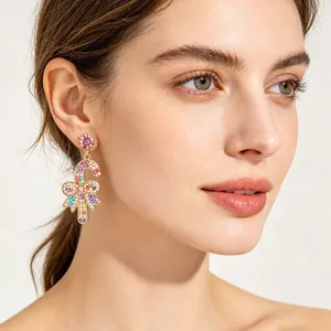 Christmas Candy Cane Drop Earrings Alloy Rhinestone Faux Artificial Pearl Bow Knot Festive Sweet Jewelry For Women