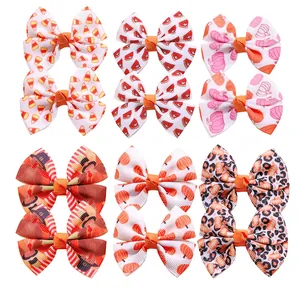 Lot de 6 paires de jolies barrettes à nœuds imprimés pour petites filles pour la fête