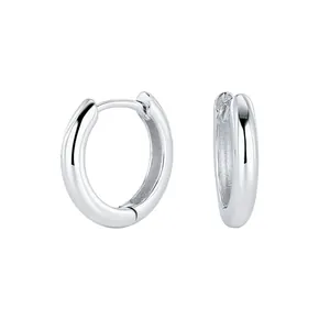 Elegant S925 sterling silver smooth round hoop earrings with a high-polish silver finish