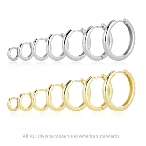 Hoop Earrings 925 Sterling Silver Geometric Circle Simple Minimalist High Polish Jewelry For Men Women Daily Accessory