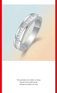 Elegant S925 silver moissanite baguette eternity ring with thick plating and sleek finish