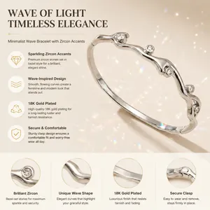 Détails du bracelet vague minimaliste plaqué or 18 carats avec accents de zircon brillant